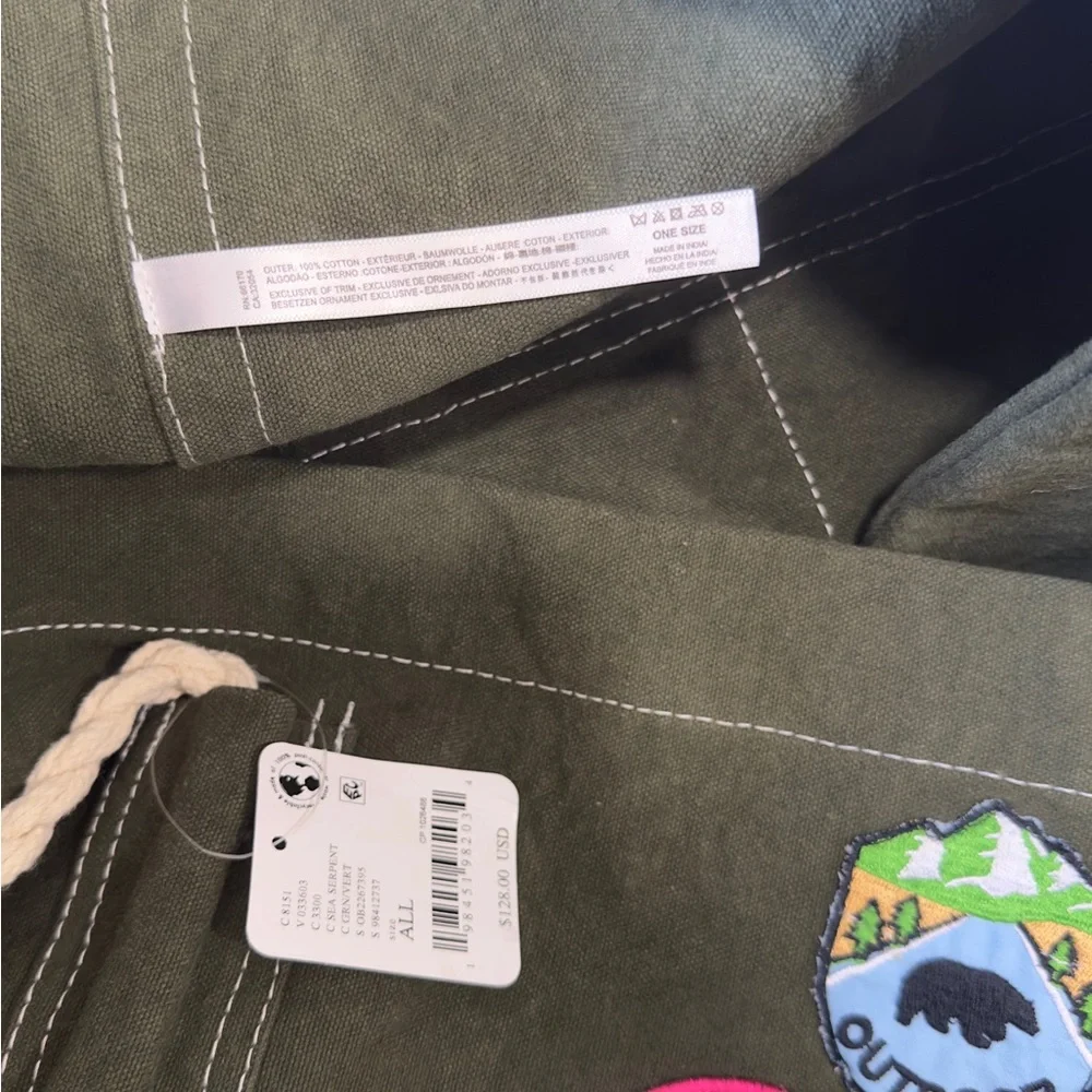 Free People Sea Serpent Weekender Tote Bag Olive Green Canvas NWT $128 - Picture 14 of 14